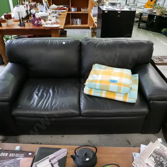 black leather 2 seater settee H-830 W-1710