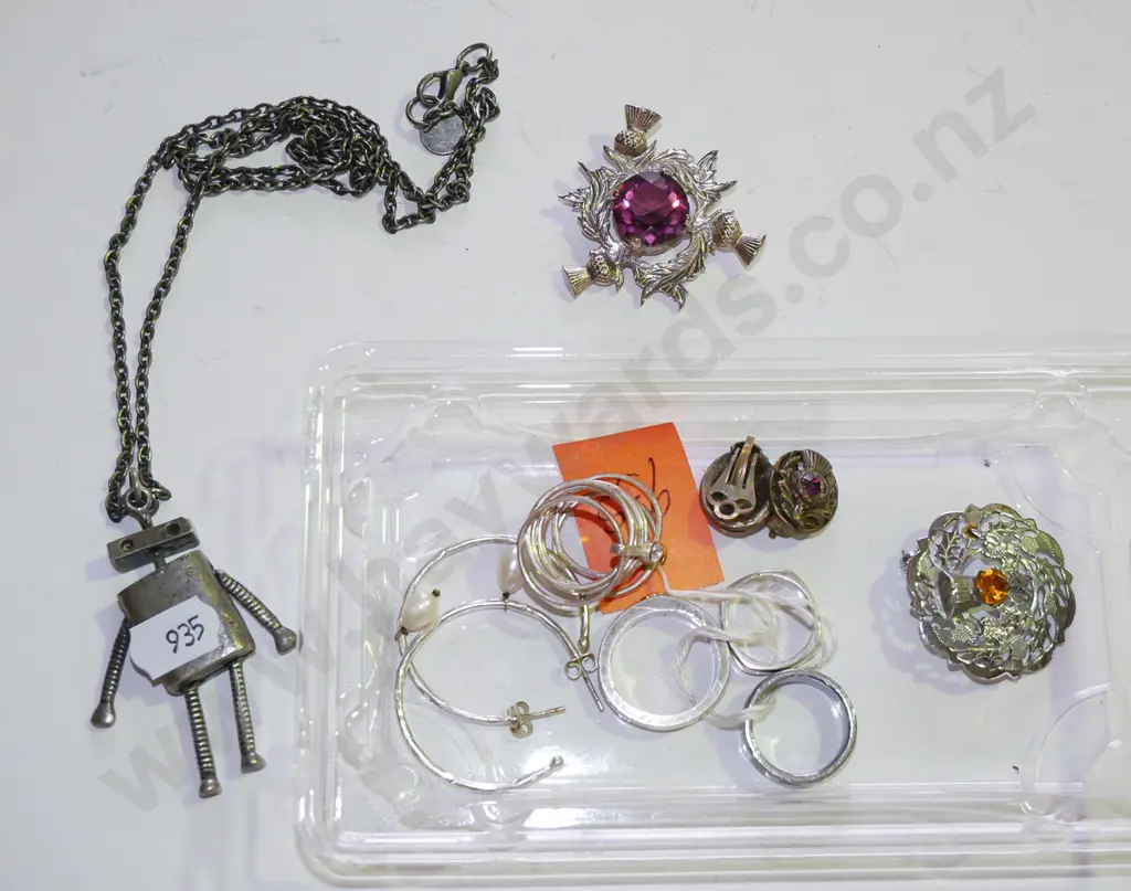 tray of brooches, earrings, necklace Image 1++