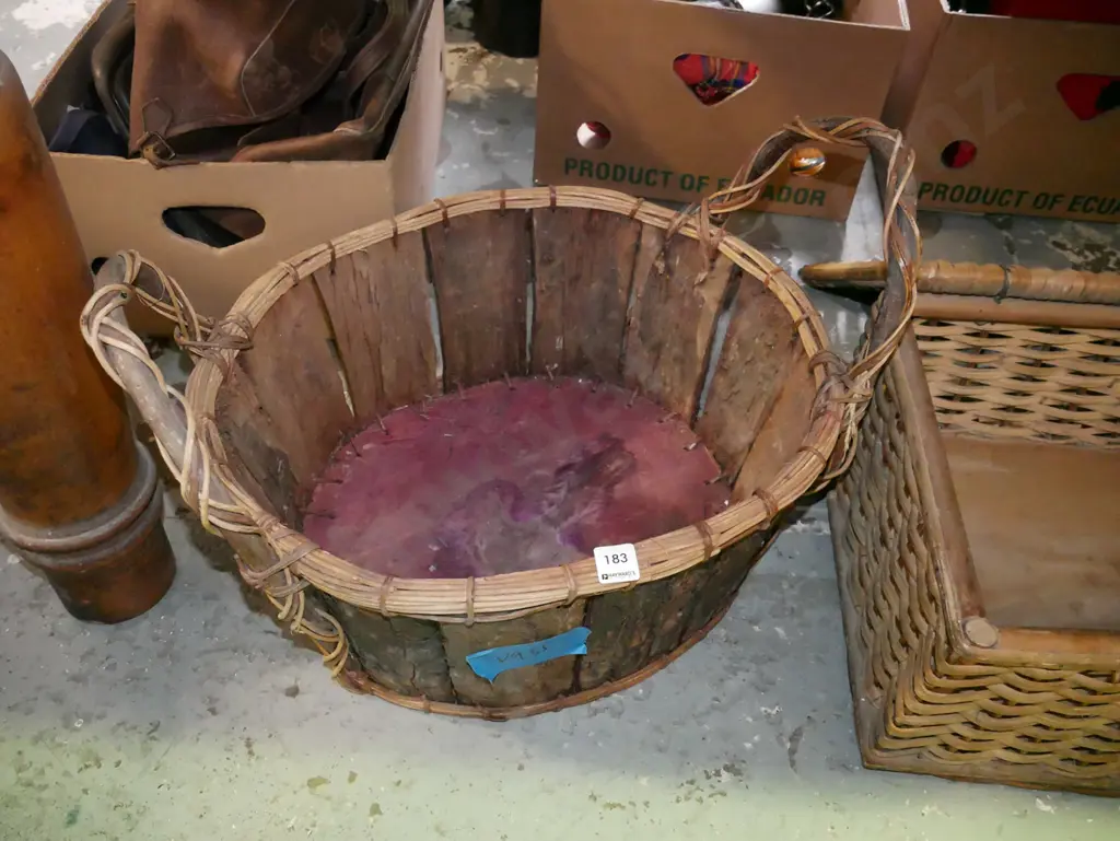 rustic pine bark double handled basket Image 1++