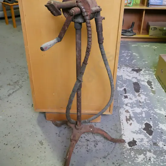 vintage rusty hand operated shearing stand