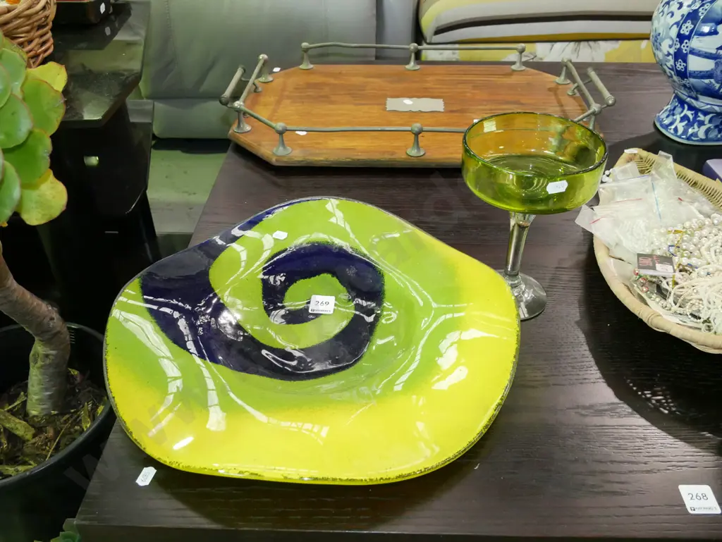 large studio  glass bowl Diam-390, art glass comport Image 1++