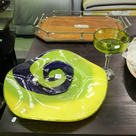 large studio  glass bowl Diam-390, art glass comport