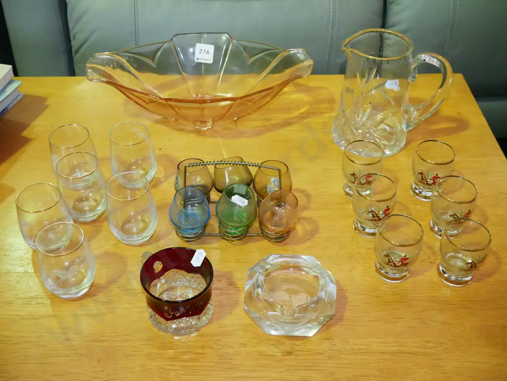 glassware; pink glass bowl, cut crystal jug, tumblers etc Image 1++