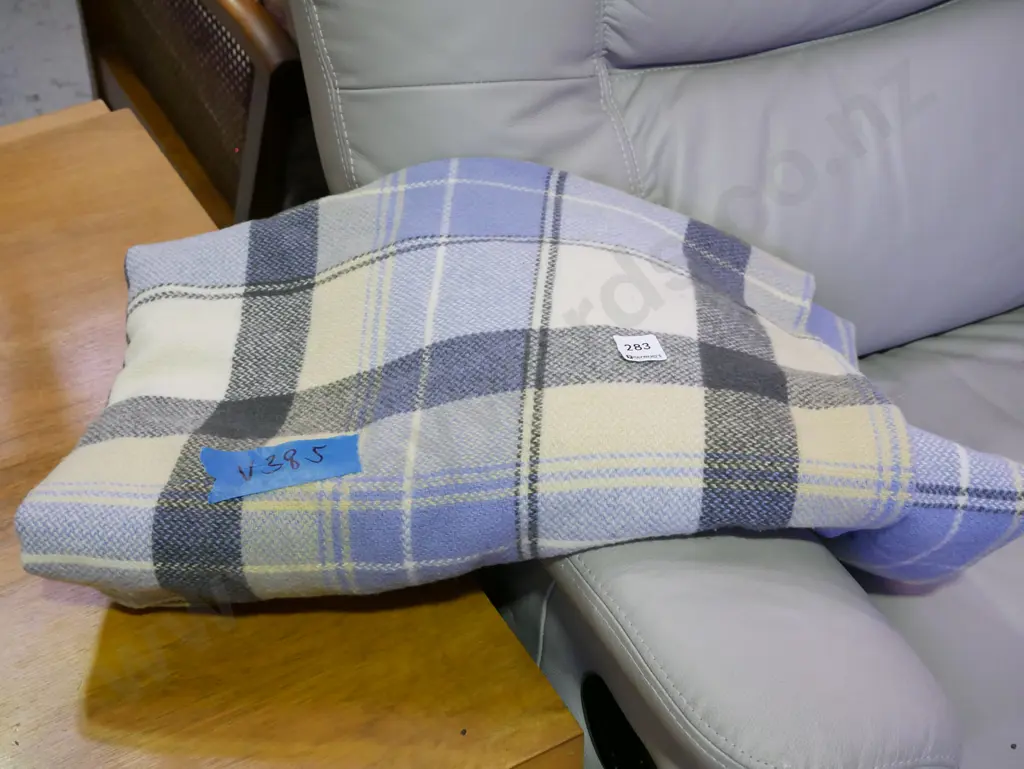 blue and white checked blanket Image 1++