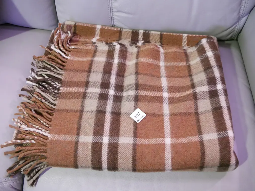 brown checked woollen blanket Image 1++