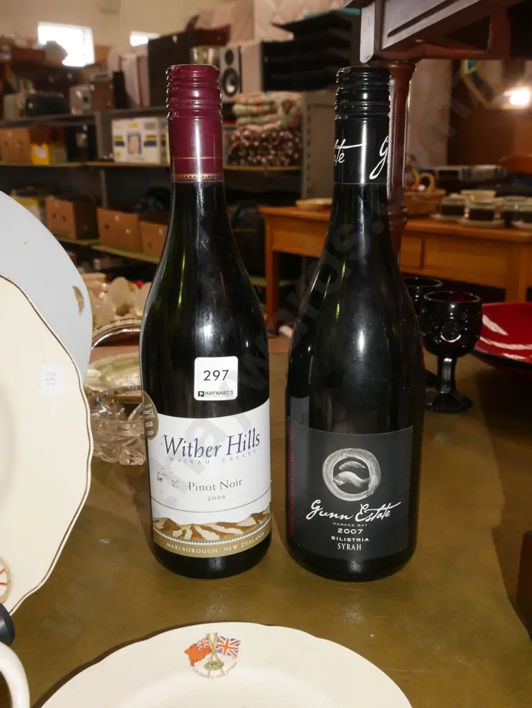 bottle of Wither Hills 2008 pinot noir, bottle of Gunn Estate 2007 sirah Image 1++