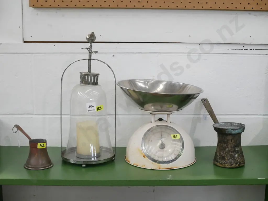 scales, copper pourers, candle lantern Image 1++