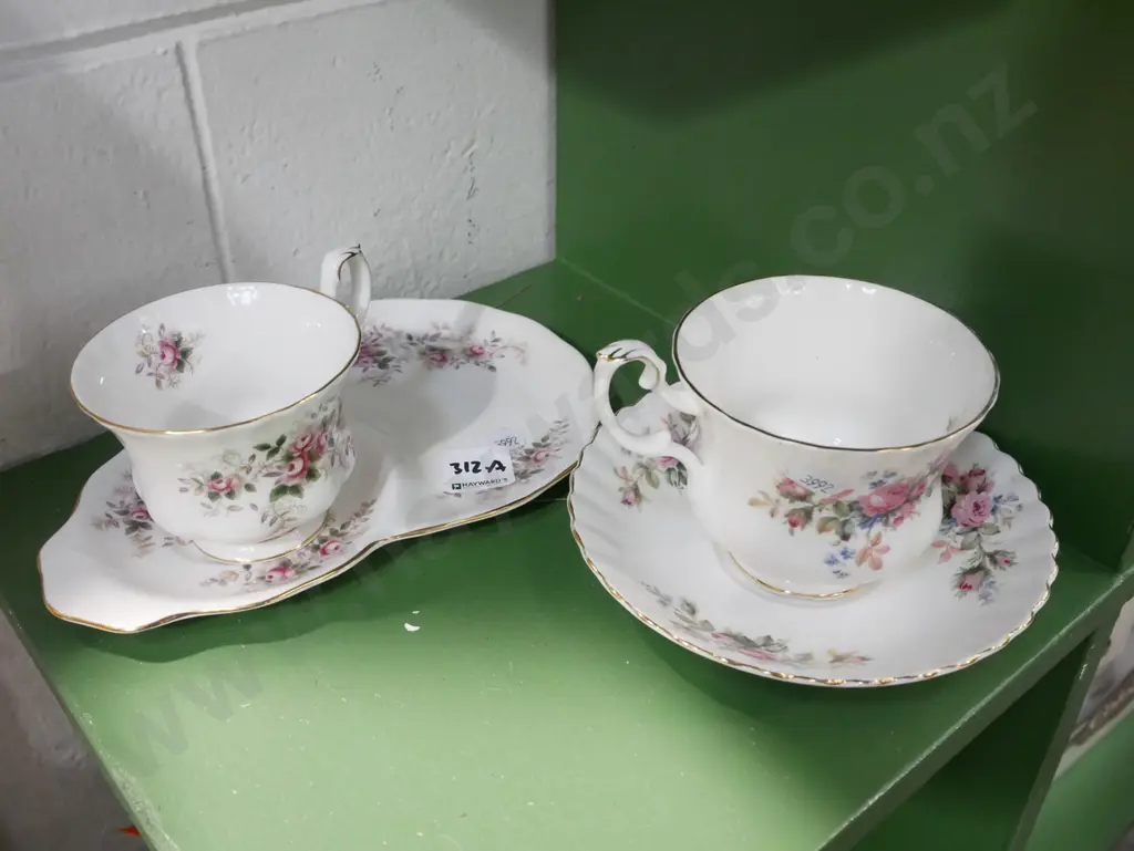 Royal Albert Moss Rose cup and saucer, Lavender trio Image 1++