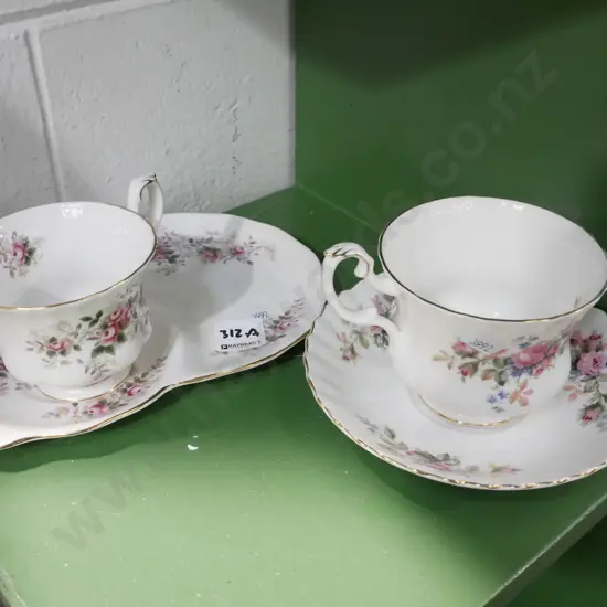 Royal Albert Moss Rose cup and saucer, Lavender trio