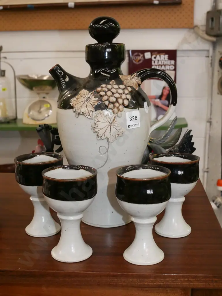 studio pottery jug and 4 goblets Image 1++
