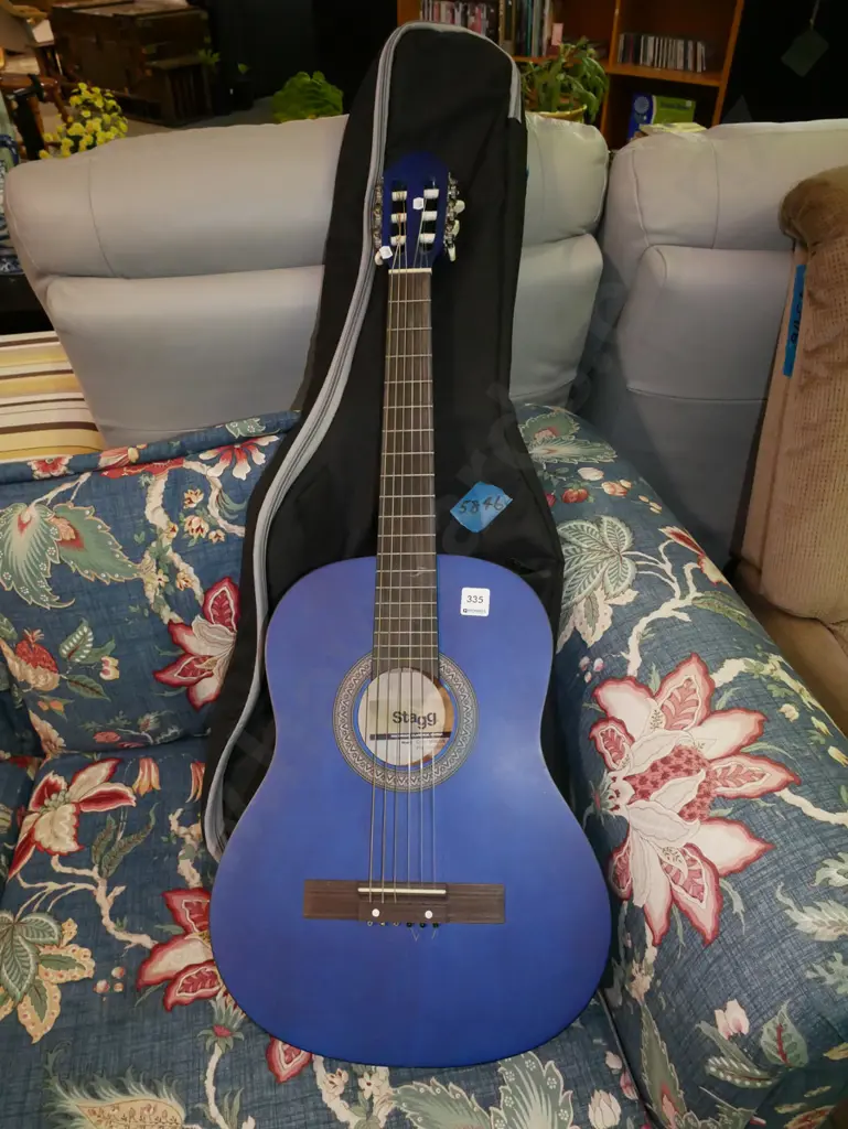 blue Stagg acoustic guitar and soft carry case Image 1++