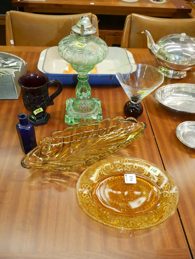 amber glass dish, part kerosene lantern etc Image 1++