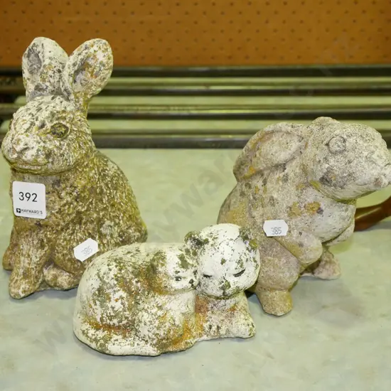concrete ornaments - rabbits and cats