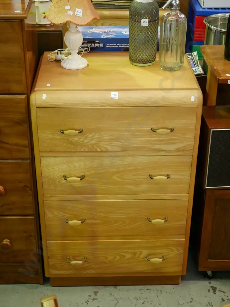 deco white oak 4 drawer tall boy H- 930 W-610 D-430 Image 1++