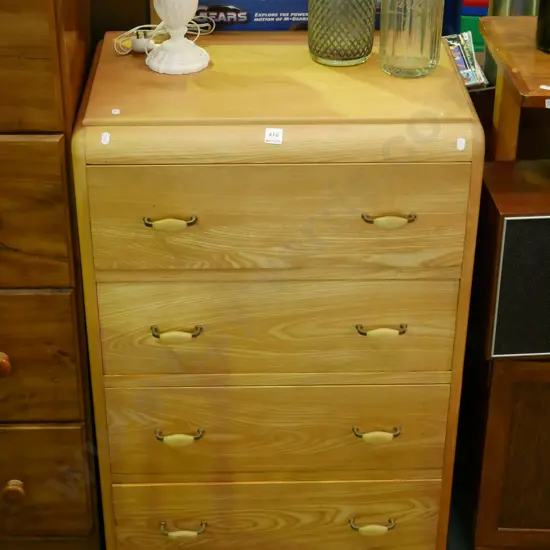 deco white oak 4 drawer tall boy H- 930 W-610 D-430