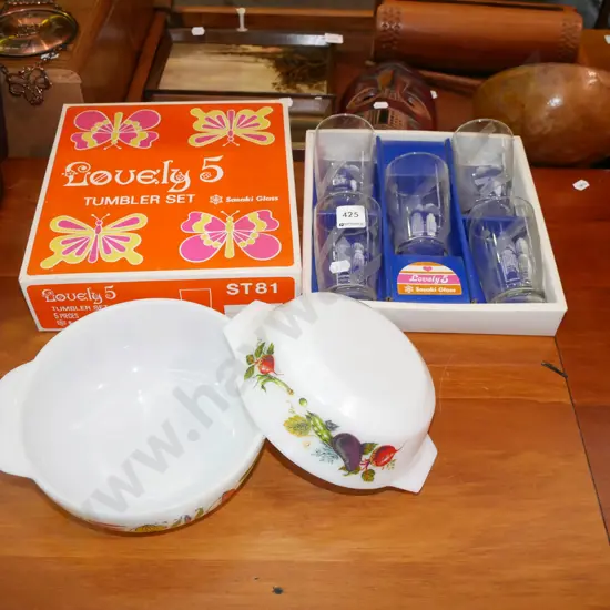 retro tumbler set, 2x retro glass bowls