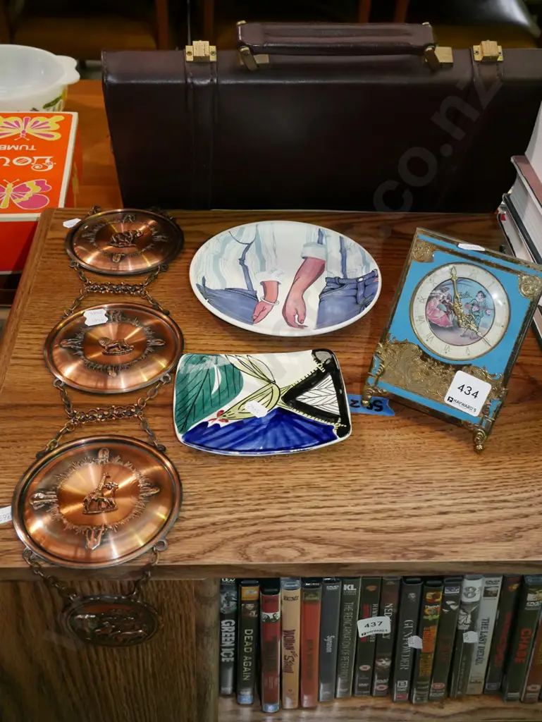 retro pressed copper wall art, bedside clock, plate, dish Image 1++