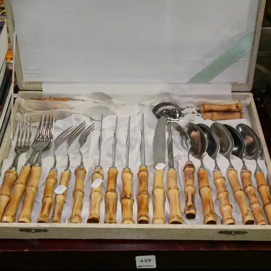 retro bamboo handled canteen of cutlery