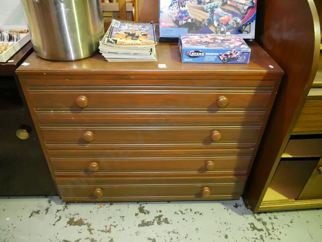 dark stained solid pine 4 drawer low boy H-760 W-900 D-370 Image 1++