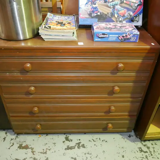 dark stained solid pine 4 drawer low boy H-760 W-900 D-370