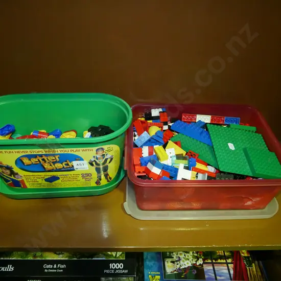 box of Lego, box of Better Blocks building blocks