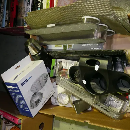 box; thermos, containers, meta thermometer etc