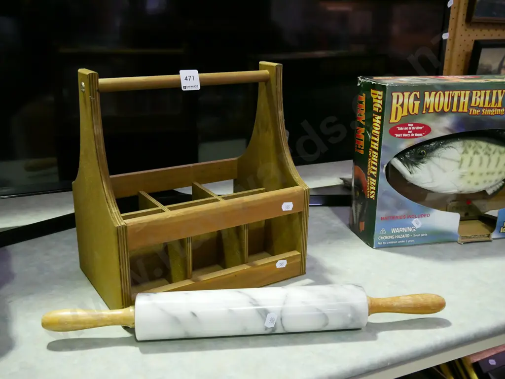 wooden beer crate with bottle opener, marble rolling pin Image 1++