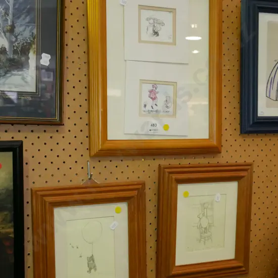 3x wood framed Winie the Pooh prints