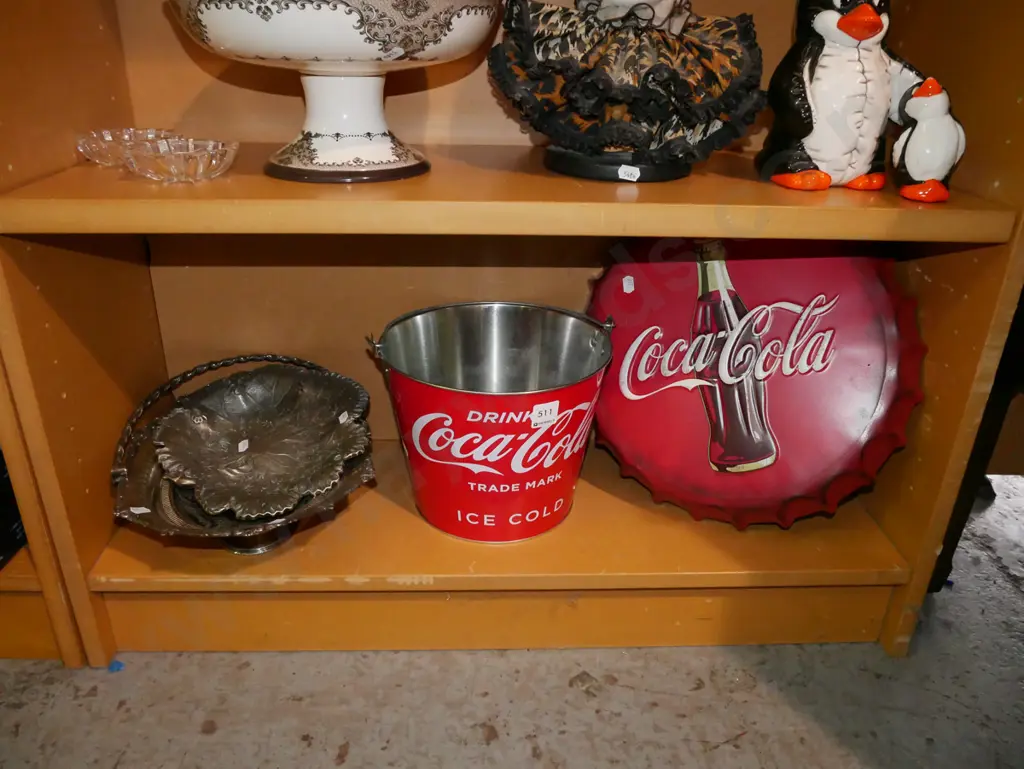 Coca Cola bucket, wall art, cast alloy and plated tray Image 1++