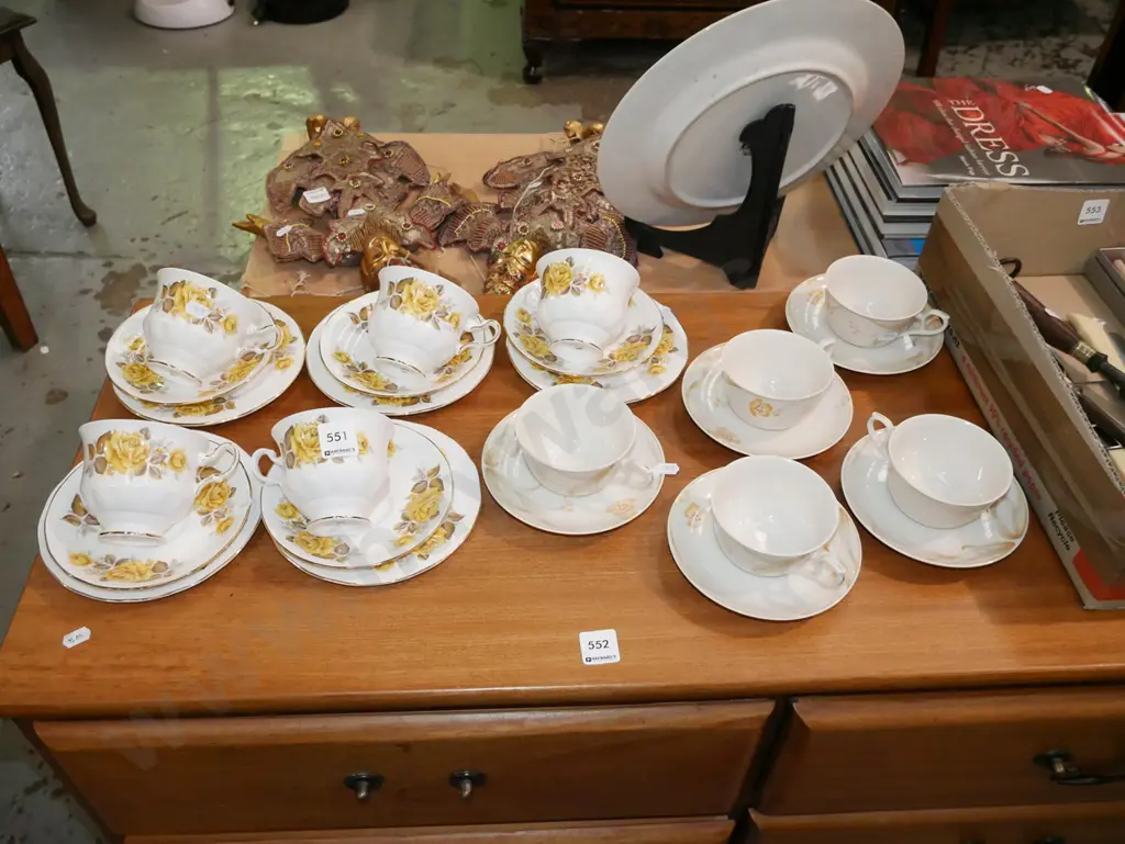 5x Queen Anne yellow rose trios, 5x Noritake cups and saucers Image 1++