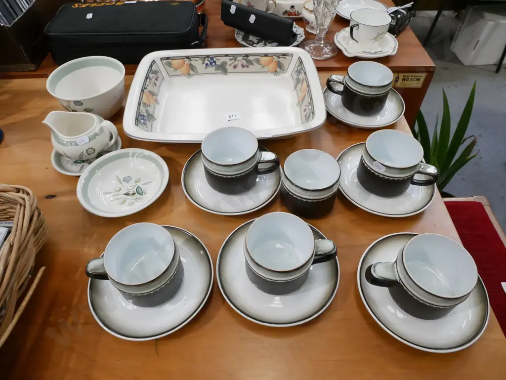 Mikasa baking dish, Denby coffee cups and saucers, Woods Cloverley bowls and creamer Image 1++