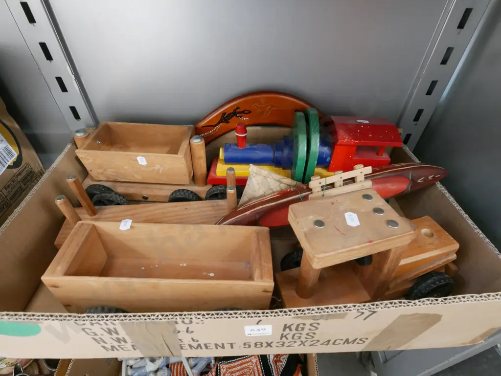 box; wooden train, souvenir ware boat etc Image 1++