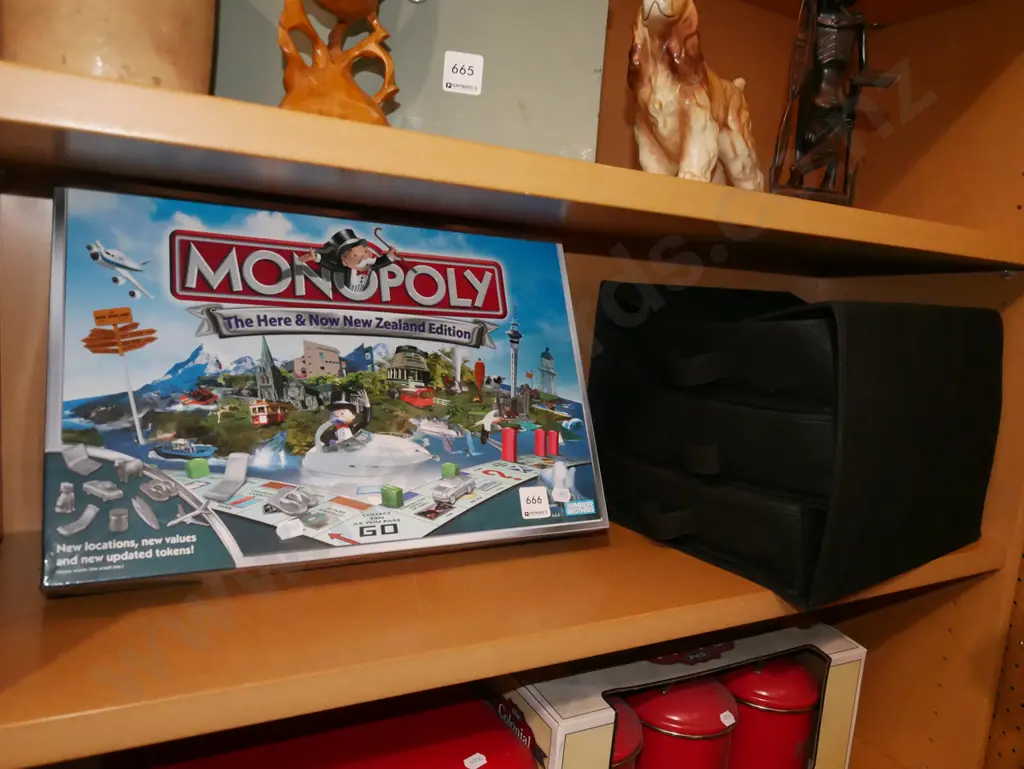 NZ Monopoly game, carboard and fabric storage chest Image 1++