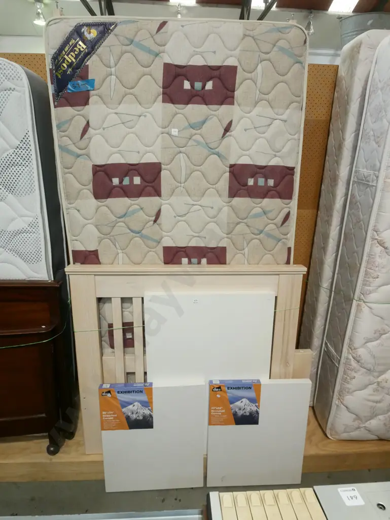 king single slat bed base, mattrees and headboard Image 1++