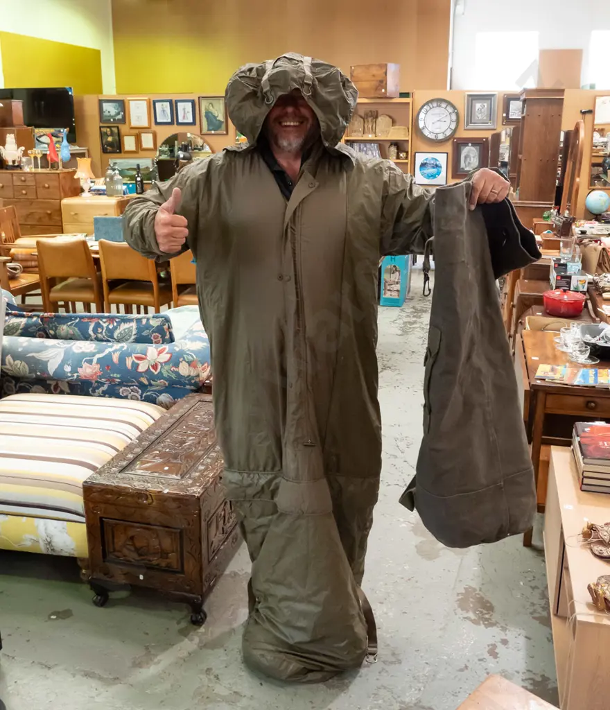 unusual military? sleeping bag with hood and arms, heavy duty canvas bag Image 1++