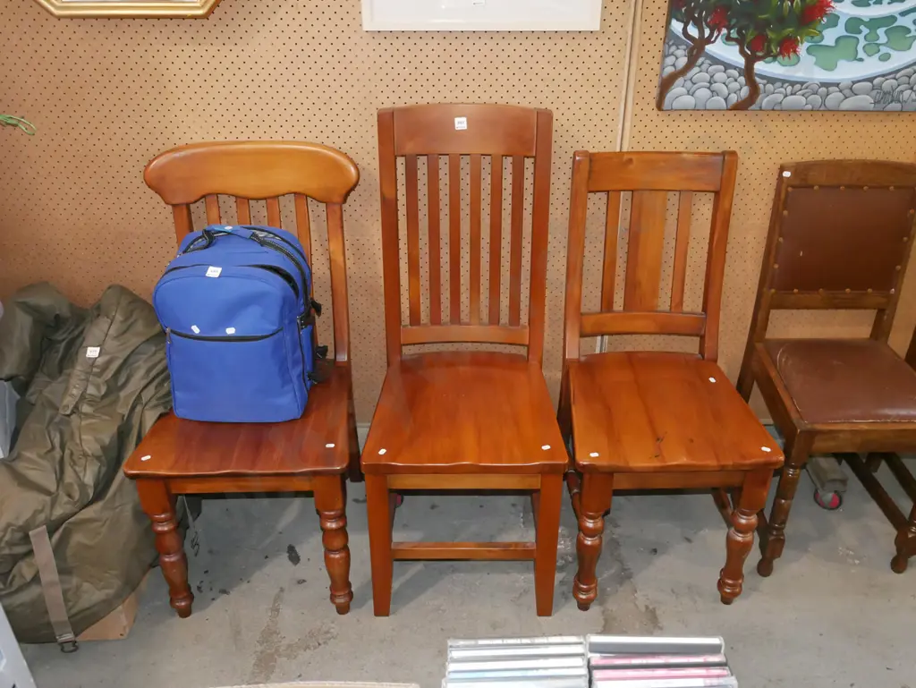 3x mismatched solid rimu dining chairs Image 1++