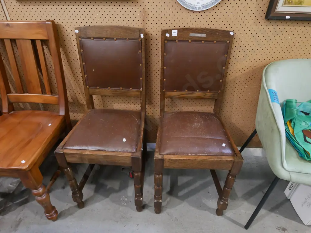 2x vinyl upholstered oak dining chairs Image 1++