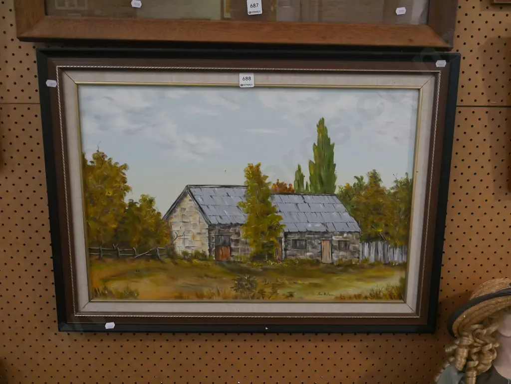 framed oil on board - farm buildings Image 1++