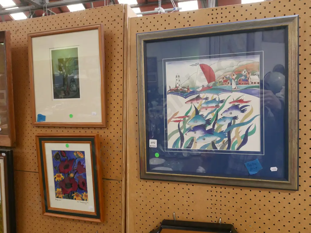 mixed media flowers, 2x digital prints- green dots Image 1++