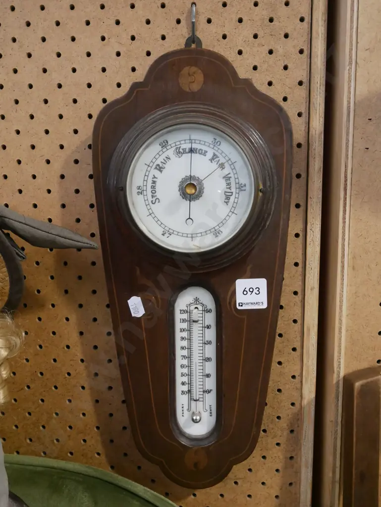 art nouveau wood cased barometer/ thermometer Image 1++