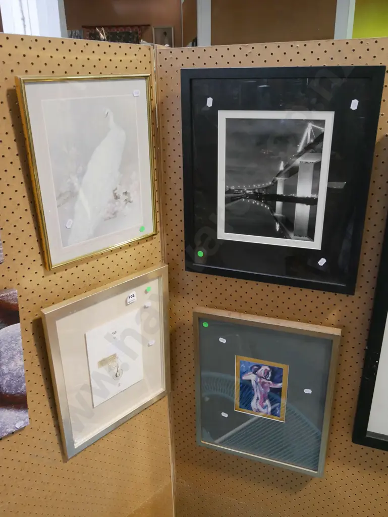 4x framed artworks - 2 prints, photo print, mixed media - green dots Image 1++