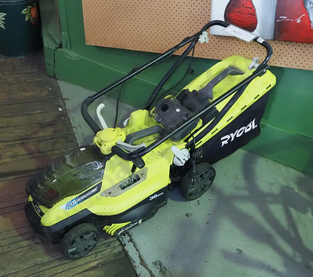 Ryobi battery powered lawn mower - battery in office Image 1++