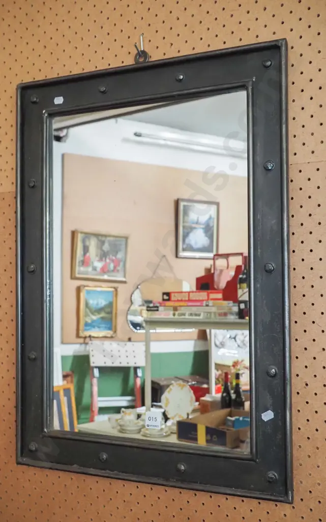 industrial metal framed wall mirror Image 1++