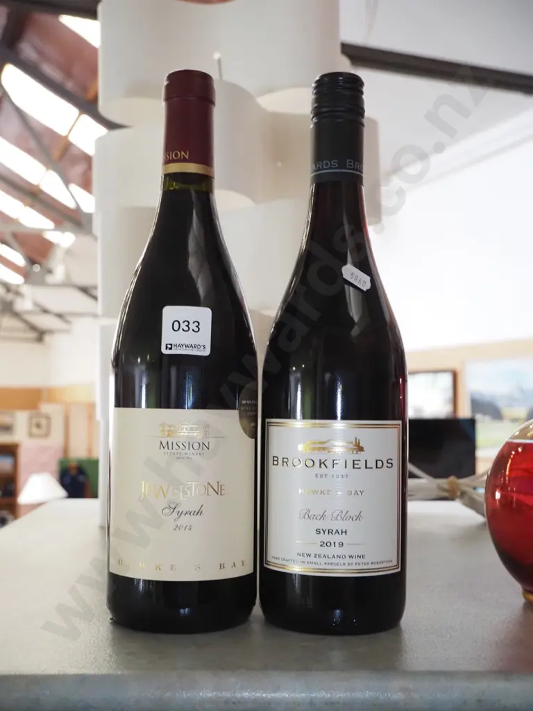 bottle of Mission syrah 2014, bottle of Brookfields syrah 2019 Image 1++