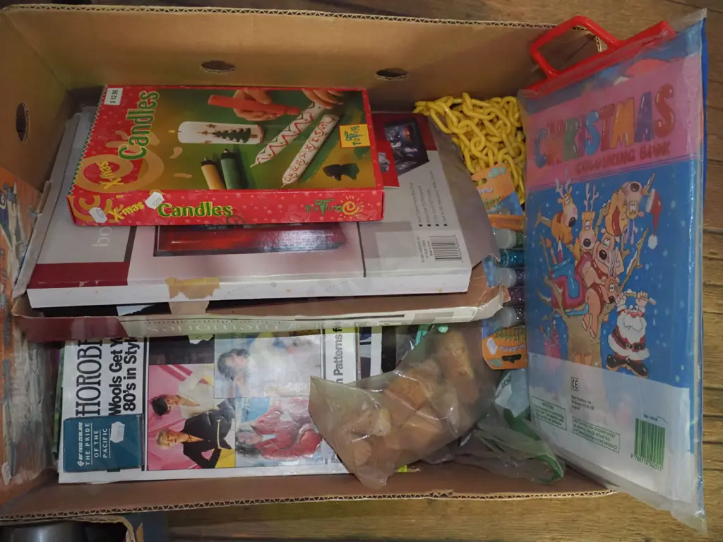 box; sewing and knitting patterns, corks, photo albums etc Image 1++