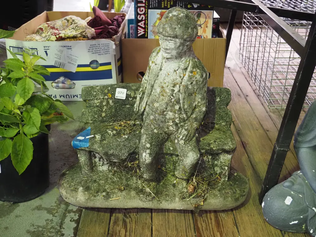 concrete garden ornament - man on bench H-450 Image 1++