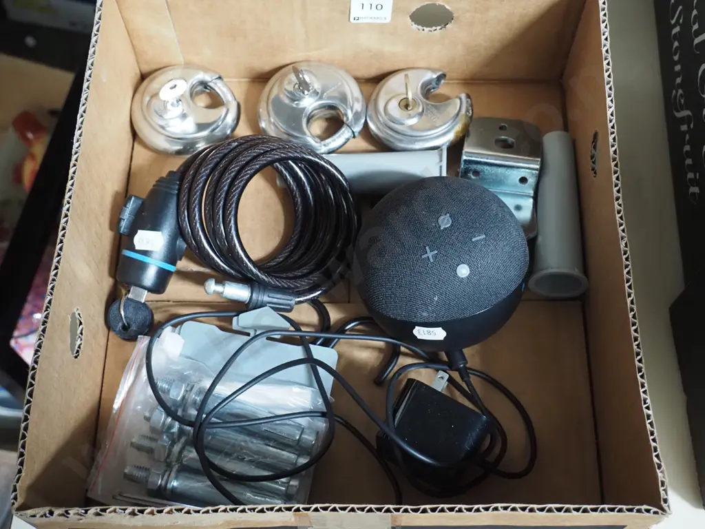 box; locks, Amazon smart speaker, dyna bolts etc Image 1++