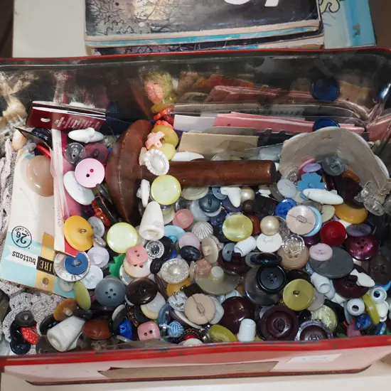 vintage tin and buttons