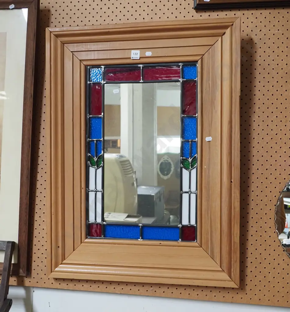 wood framed leadlight wall mirror - slight clouding to mirror Image 1++