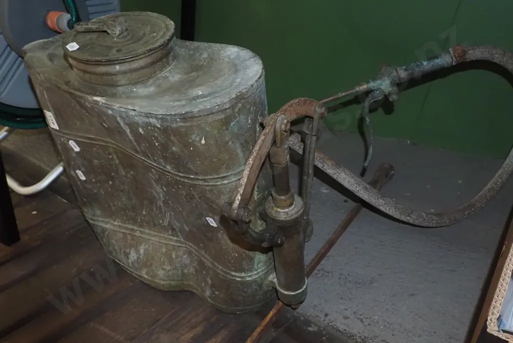 vintage copper backpack sprayer - large dent Image 1++